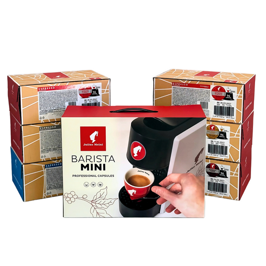 Akcijski paket - 576 kavnih kapsul Julius Meinl in kavni aparat Barista Mini