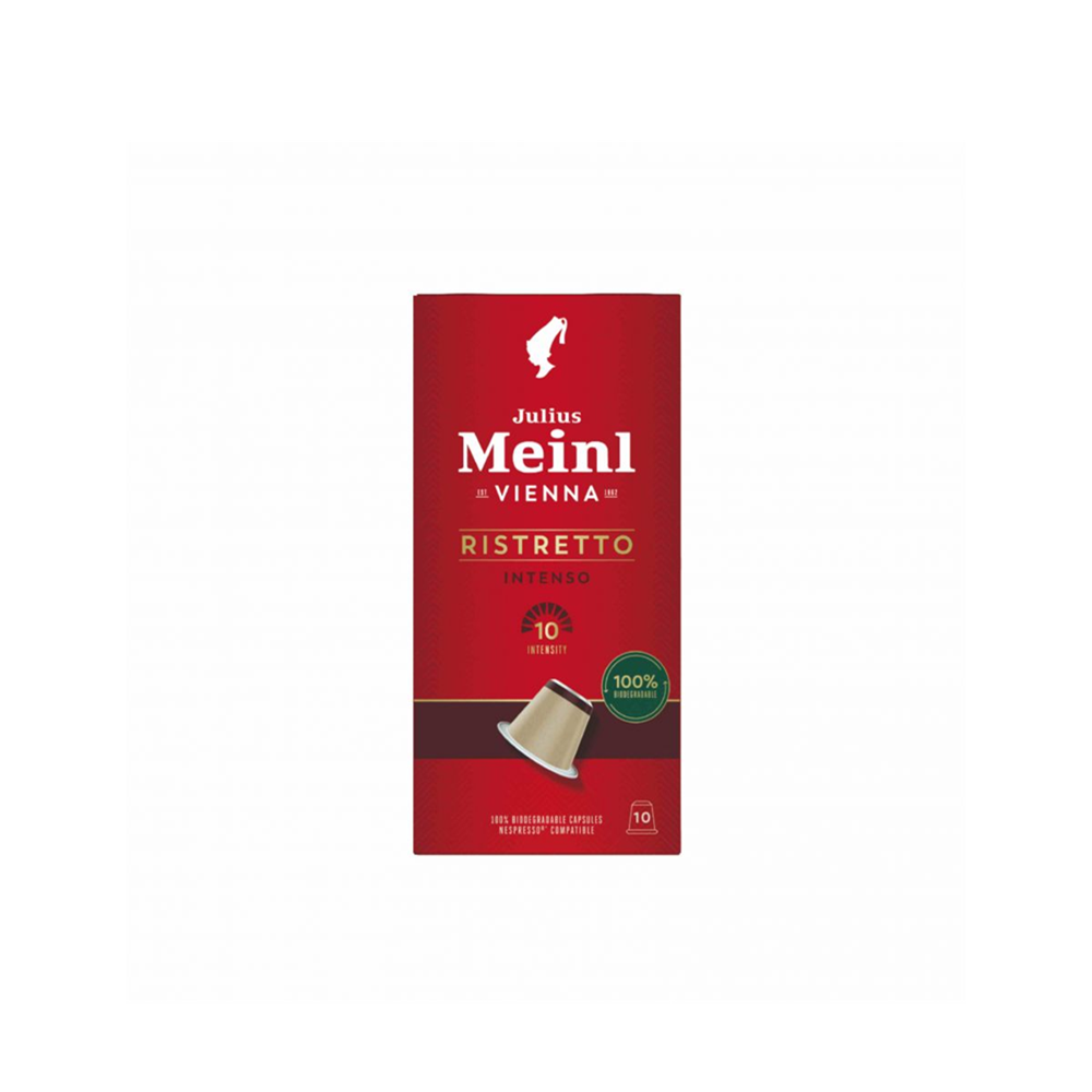 Julius Meinl kavne kapsule Nespressov okusu Ristretto intenso.