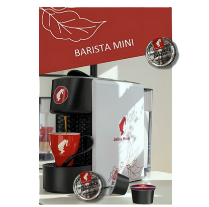 Kavni aparat na kapsule Barista Mini Julius Meinl z Arabica Espresso kapsulami in skodelico za espresso