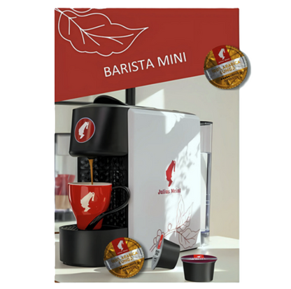 Kavni aparat na kapsule Barista Mini Julius Meinl z Arabica Lungo kapsulami in skodelico za espresso