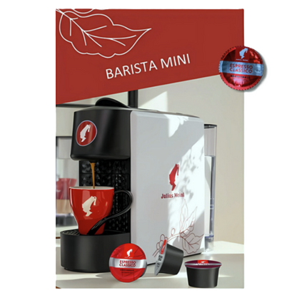 Kavni aparat na kapsule Barista Mini Julius Meinl z Espresso Classico kapsulami in skodelico za espresso