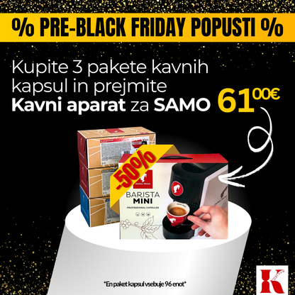 -50% na KAVNI APARAT Barista Mini + 3x KAVNE KAPSULE Julius Meinl Professional